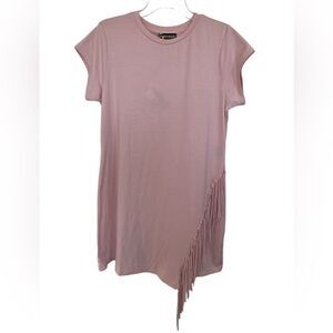 Serena Williams Pink Short Sleeve Boho Asymmetrical Fringe T-Shirt Dress